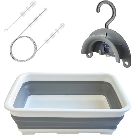 CPAP Cleaning Kits with Tube and Mask Brush, Collapsible Wash Basin & Hose Hanger - Cleaner Supplies to Make Cpap Accessories Cleaning, Drying, Storing Easier