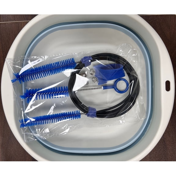 CPAP Mask Hose Cleaning Value Kit - Includes Foldable Wash Basin, CPAP Tube Cleaning Brush,  Features Dual-head Piple Brushes (22mm and 15mm sizes) , 2 Storage Hook - Blue