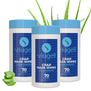 CPAP Mask Wipes by Snugell (3 Canister, 70 Count) - Unscented - 100% Soft Cotton - Lint & Alcohol Free - Skin Safe with Aloe Vera - Easy Opening Canister - for Cleaning CPAP Mask, Tube and Devices