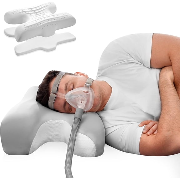 CPAP Pillow for Larger-Framed Men, Ergonomic Memory Foam Bed Pillow to Reduce Air Leaks, Facial Pressure, Height Adjustable for Side Back Stomach Sleepers, 23.6"x15.74"x5.11"/5.9"