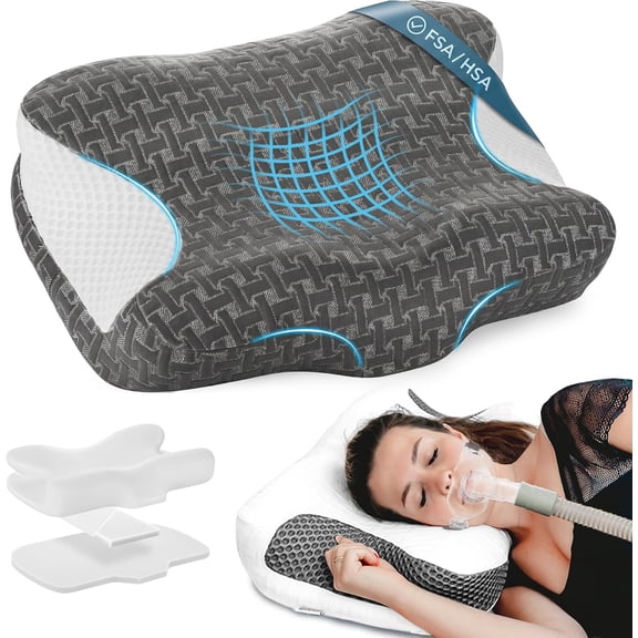 CPAP Pillow for Sleeping, HSA/FSA Ergonomic Adjustable Height Neck Support Memory Foam Bed Pillow for CPAP Users with Sleep Apnea, Suitable for Side and Back Sleepers