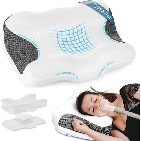 CPAP Pillow for Sleeping, HSA/FSA Ergonomic Adjustable Height Neck Support Memory Foam Bed Pillow for CPAP Users with Sleep Apnea, Suitable for Side and Back Sleepers