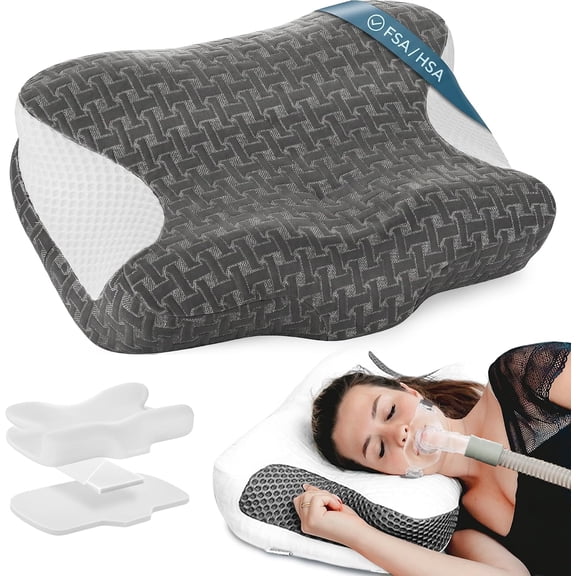 CPAP Pillow for Sleeping, HSA/FSA Ergonomic Adjustable Height Neck Support Memory Foam Bed Pillow for CPAP Users with Sleep Apnea, Suitable for Side and Back Sleepers