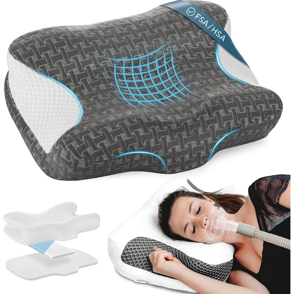 CPAP Pillow for Sleeping, HSA/FSA Ergonomic Adjustable Height Neck Support Memory Foam Bed Pillow for CPAP Users with Sleep Apnea, Suitable for Side and Back Sleepers
