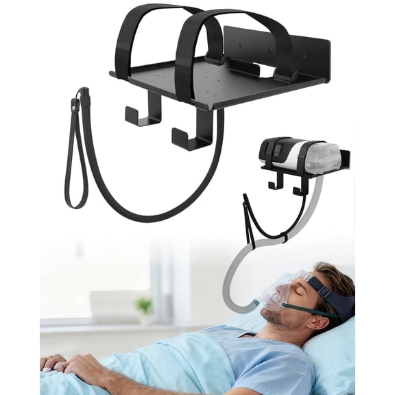 CPAP Wall Mount Shelf for ResMed AirSense 11 Lightweight Aluminum Design with Anti Slip Straps and Hose Mask Management Hook, CPAP Supplies Stand for Bedside Organization