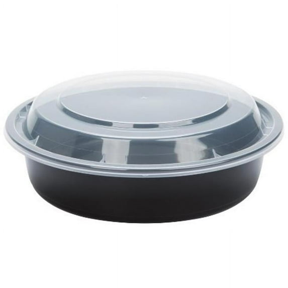 CPC 723d1 7 in. 32 oz Round Black Plastic Container with Translucent Lid, Case of 50