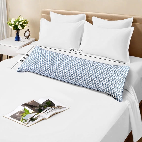 CPC Apatite Blue Cotton Block Print Sham Cover 20x54 inch, Handmade Boho Floral Pillowcase, Farmhouse Cottagecore Bedding, Soft Decorative Cushion Cover for Bedroom Décor