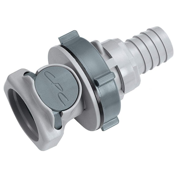 CPC (FANHAO) HFCD16812 Valved Bulkhead Panel Mount Hose Barb, PP, 3/8" Flow Size, 1/2" ID