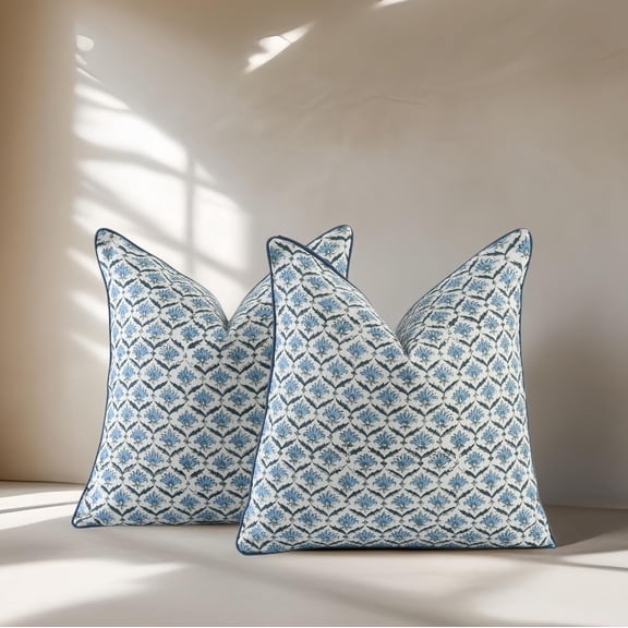 CPC Throw Pillow Covers for Couch, 24x24 Inch Decorative Couch Pillows for Living Room,  Cotton Boho Cute Outdoor Pillows, Flower Pillow Covers or Preppy Throws-Jeans Blue