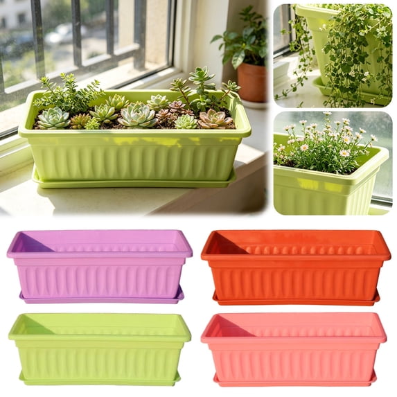 CPHDW7 Rectangular Plant Pot, Resin Window Trough Box with Durable Thickened Design, Versatile Planter for Balcony Garden Vegetables Succulents