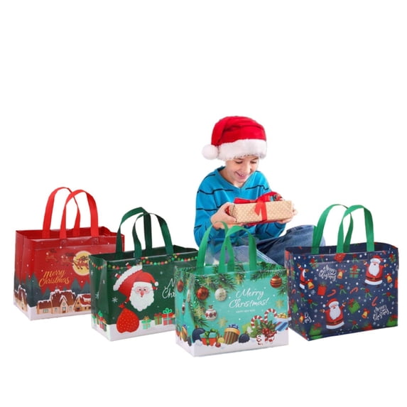 CPHDW 75 Pack Reusable Christmas Tote Bags, Extra Large Non-Woven Gift Bags with Handles, Holiday Pattern Bags for Shopping and Gift Giving
