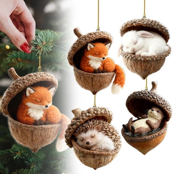 CPHDW7 5 Pack Woodland Animal Christmas Decor, Acrylic Rustic Hanging Ornaments, Cozy Forest Creatures Tree Pendants for Vintage Holiday Home Wreaths Tabletop