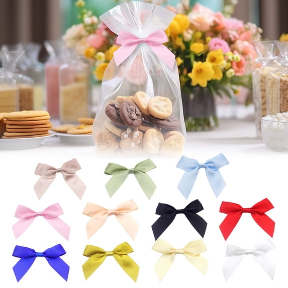 CPHDW7 50 Pack Craft Bows, Adhesive Satin Ribbon Bows for Gift Wrapping and Bag Decor, 50 Pieces 3 Inch Self-Stick Bows for Christmas Wedding Birthday
