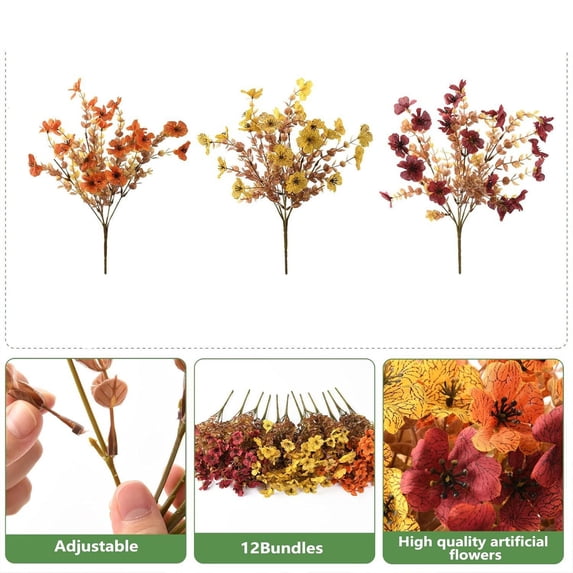 CPHDW7 Artificial Flowers, Fall Halloween Plastic Bouquet with Warm Autumn Hues and Lifelike Petals, Faux Floral Decor for Home Wedding Table Centerpiece Indoor