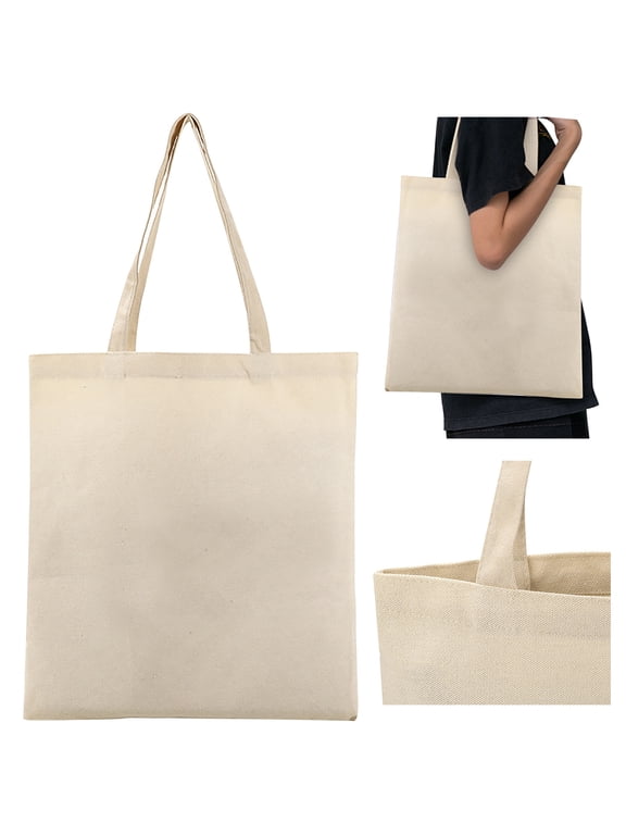 Canvas Tote Bag for Women, Heavy Duty Reusable Shopping Tote with Long Handles, Plain Washable Cotton Market Bag for DIY Craft Beach