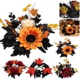 thumbnail image 1 of CPHDW7 Patriotic Wreath, Artificial Fall Candle Ring with Maple Leaves and Sunflowers, Autumn Decor for Kitchen Cabinet Mantel, 1 of 8