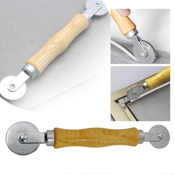 CPHDW7 Screen Rolling Tool with Steel Wheel, Window Screen Repair Kit for Installing Screening Material, Wood Handle Roller for Door and Patio Screen Mesh