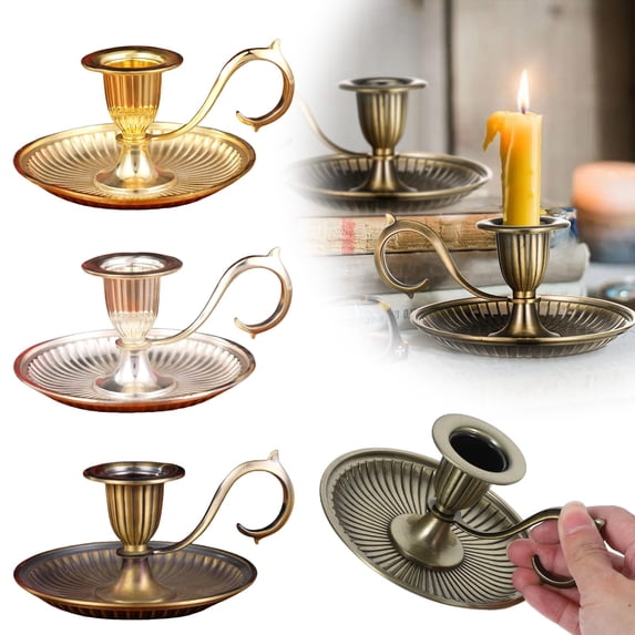 CPHDW7 Taper Candle Holders Bronze Candlestick with Handle, European Style Chamberstick for Wedding Table Centerpieces