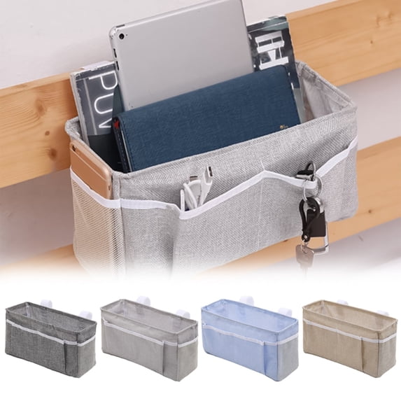 CPHDW7 Under Mattress Storage Caddy, Canvas Bedside Organizer with Pockets, Hanging Holder Bag for Books Remote Phones Dorm