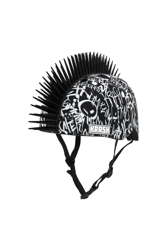 Krash Youth Street Writer Mohawk Bike Helmet, Black and White, 8+ (54-58cm)