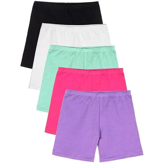 CPNG 5 Pack Set Girls Dance Shorts Cartwheel Toddler Multi-Color Biker Under Dress Kids Bike Shorts High Waisted Tight Shorts(White,5-6 Years)