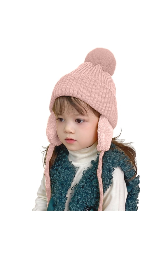 Baby Boys Girls Fleece Lined Pompom Knitted Cute Pilot Hat Kids Faux Fur Trapper Winter Warm Hat Toddler Ushanka Earflaps Beanie Cap