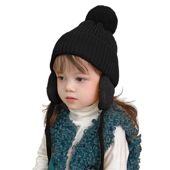 CPNG Baby Boys Girls Fleece Lined Pompom Knitted Cute Pilot Hat Kids Faux Fur Trapper Winter Warm Hat Toddler Ushanka Earflaps Beanie Cap