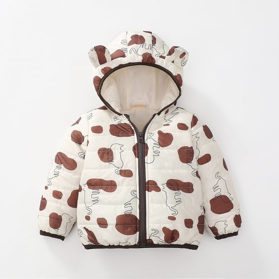 CPNG Baby Boys Girls Winter Coat for Toddler Cute Bear Ears Cartoon Prints Hooded Puffer Jacket Light Down Jacket Outwear Winter Warm Clothes