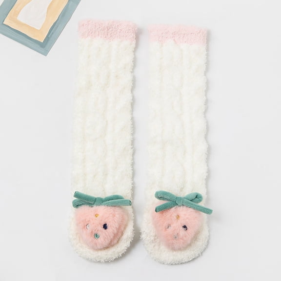 CPNG Baby Girl Boy Fleece Knee-High Socks Fluffy Fuzzy Slipper Socks Toddler Kids Girls Infant Long Socks Cute 3D Cartoon Fruit Floor Socks Newborn Warm Calf