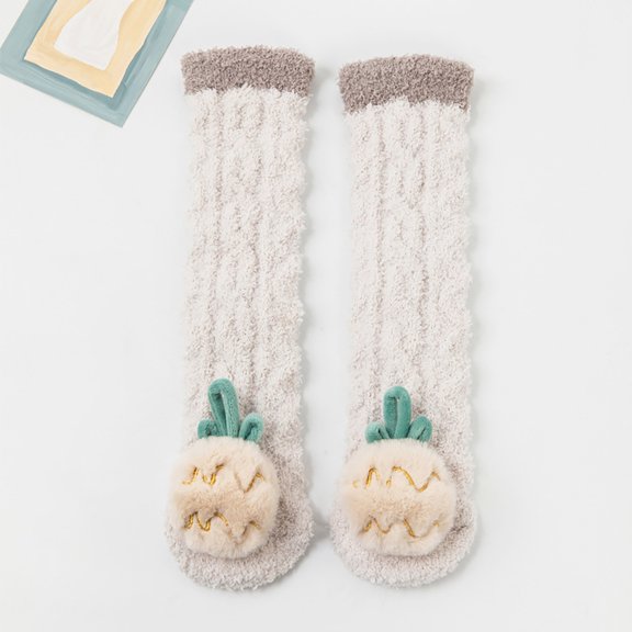 CPNG Baby Girl Boy Fleece Knee-High Socks Fluffy Fuzzy Slipper Socks Toddler Kids Girls Infant Long Socks Cute 3D Cartoon Fruit Floor Socks Newborn Warm Calf