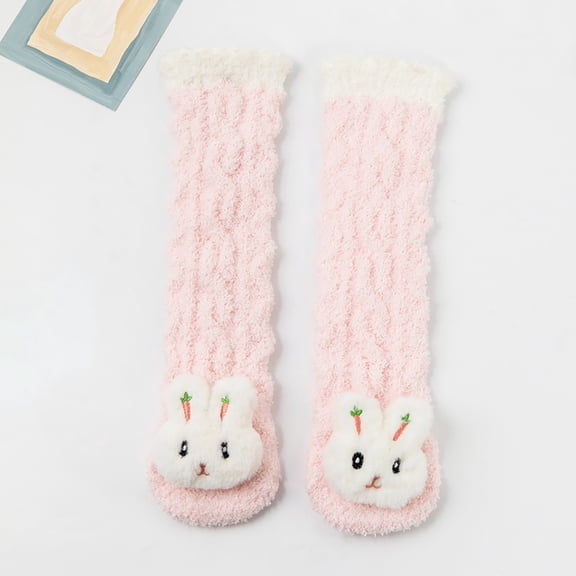 CPNG Baby Girl Boy Fleece Knee-High Socks Fluffy Fuzzy Slipper Socks Toddler Kids Girls Infant Long Socks Cute 3D Cartoon Fruit Floor Socks Newborn Warm Calf
