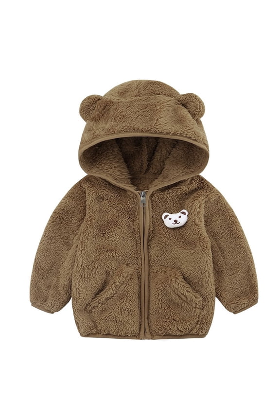Baby Girl Boys Teddy Coat Fleece Hooded Fuzzy Jacket Coat Sweatshirts Cute Bear Ears Zip Hoodies Newborn Outwear Winter Outwear Cardigan Warm Clothes