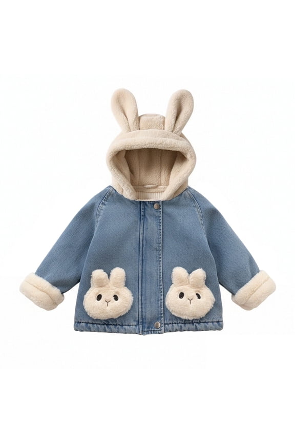 Baby Girl's Kids Sherpa Fleece-Lined Zip Up Jacket Bunny Ear Hoodie Sweater Cute Jackets Outerwear Toddler Fall Winter Coat Jacket Outerwear Hoodie