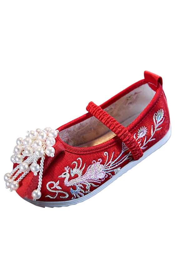 Baby Girls Chinese Style Silk Shoes Hanfu Embroidered Shoes Fashionable Children Performance Children Embroidered Sandals