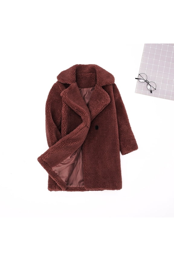 Toddler Baby Girls Duffle Overcoat Faux Fur Teddy Long Coat Winter Fleece Sherpa Jacket Warm Outwear Clothes Windproof Thick Cardigan Trench Lapel Parka Coat