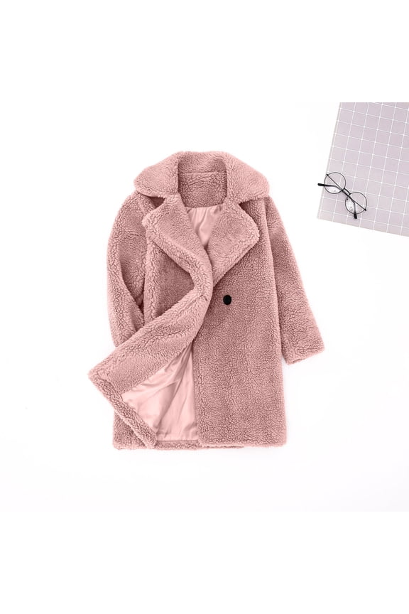Toddler Baby Girls Duffle Overcoat Faux Fur Teddy Long Coat Winter Fleece Sherpa Jacket Warm Outwear Clothes Windproof Thick Cardigan Trench Lapel Parka Coat