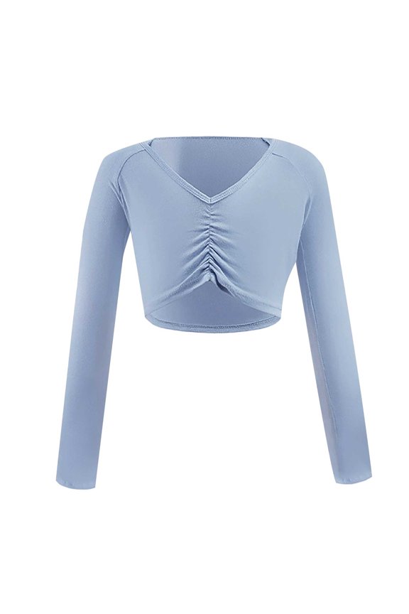 Ballet Sweater for Girls Ballet Warm up Dance Sweater Long Sleeve Ballet Wrap Pullover Sweaters for Leotards(Light Blue,7-8 Years)