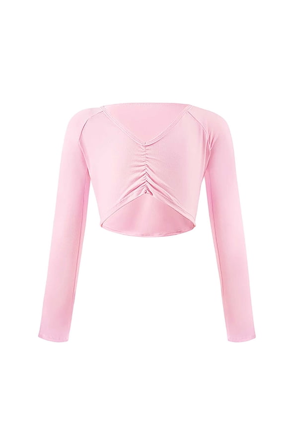 Ballet Sweater for Girls Ballet Warm up Dance Sweater Long Sleeve Ballet Wrap Pullover Sweaters for Leotards(Pink,7-8 Years)