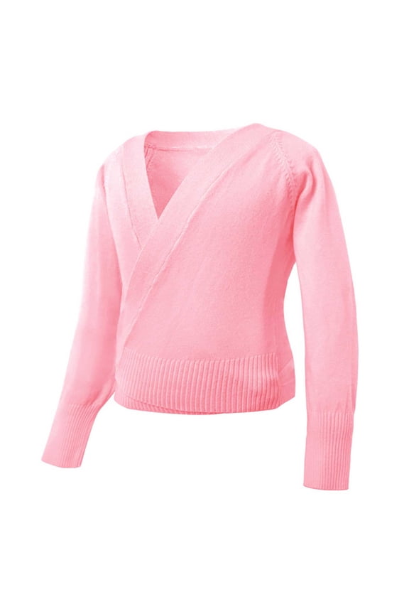 Ballet Sweater for Girls Ballet Warm up Dance Sweater Spring Autumn Ballet Wrap Pullover Sweaters for Leotards(Pink,13-14 Years)