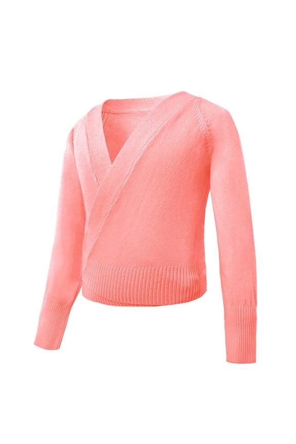 Ballet Sweater for Girls Ballet Warm up Dance Sweater Spring Autumn Ballet Wrap Pullover Sweaters for Leotards(Watermelon Red,13-14 Years)