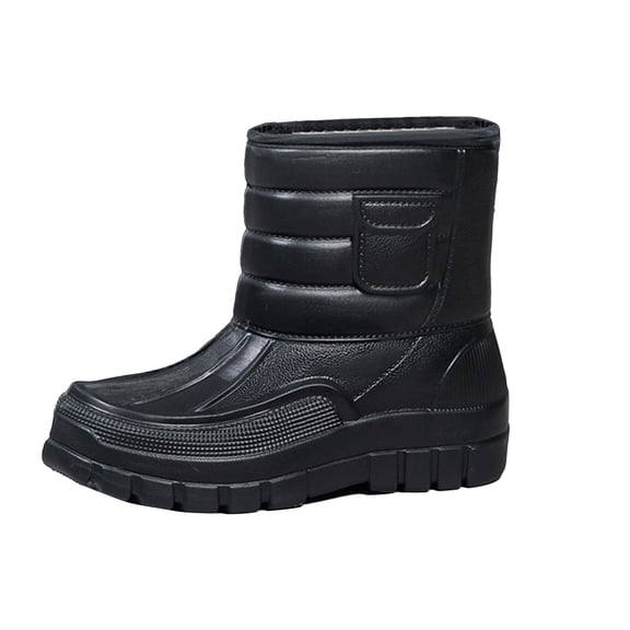 CPNG Black Mid-Calf Snow Boots with Thick Fleece Lining, Water-Resistant Exterior, Adjustable Drawstring Closure, Non-Slip Sole, Warm for Cold Snowy Conditions