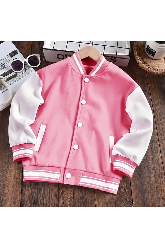 Boy Girls Color Block Thickened Coat with Pocket Button Baseball School Bomber Jackets V-Neck Long Sleeve Open Front Sweatshirt Fall Winter Sweatshirt