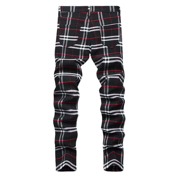 CPNG Boy's Checkered Skinny Jeans Pure Cotton Slim Fit Stretch Jeans Straight Leg Fashion Button Front Zipper Denim Pants(Red,11-12 Years)