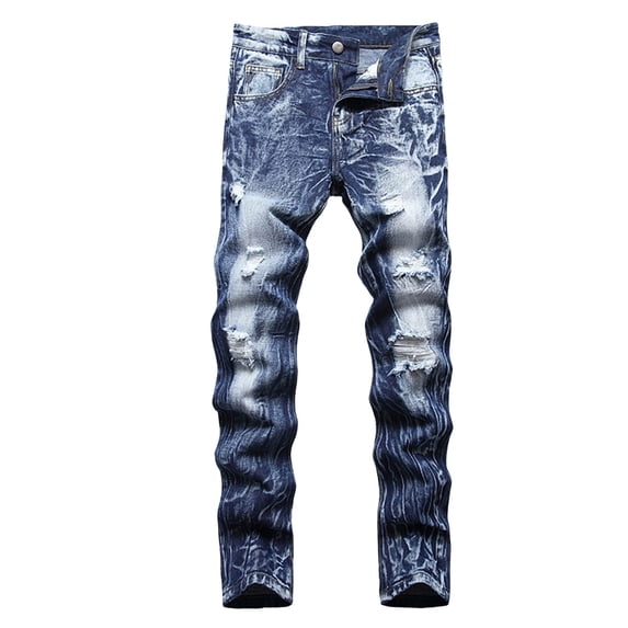 CPNG Boy's Ripped Skinny Jeans Pure Cotton Slim Fit Stretch Jeans Straight Leg Fashion Button Front Zipper Denim Pants(Blue,13-14 Years)