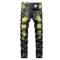 thumbnail image 1 of CPNG Boy's Ripped Skinny Jeans Pure Cotton Slim Fit Stretch Jeans Straight Leg Fashion Button Front Zipper Denim Pants(Khaki,13-14 Years), 1 of 9
