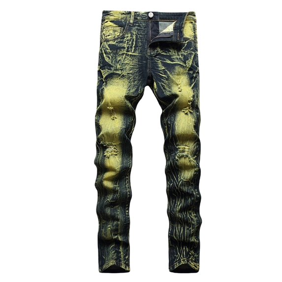 CPNG Boy's Ripped Skinny Jeans Pure Cotton Slim Fit Stretch Jeans Straight Leg Fashion Button Front Zipper Denim Pants(Khaki,13-14 Years)