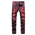 thumbnail image 1 of CPNG Boy's Ripped Skinny Jeans Pure Cotton Slim Fit Stretch Jeans Straight Leg Fashion Button Front Zipper Denim Pants(Red,13-14 Years), 1 of 9