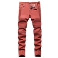 thumbnail image 1 of CPNG Boy's Skinny Jeans Pure Cotton Slim Fit Stretch Jeans Straight Leg Fashion Button Front Zipper Denim Pants(Wine,9-10 Years), 1 of 9