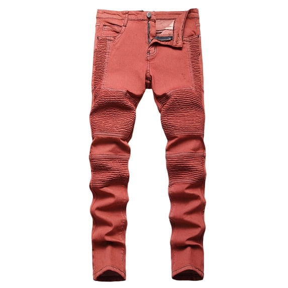 CPNG Boy's Skinny Jeans Pure Cotton Slim Fit Stretch Jeans Straight Leg Fashion Button Front Zipper Denim Pants(Wine,9-10 Years)