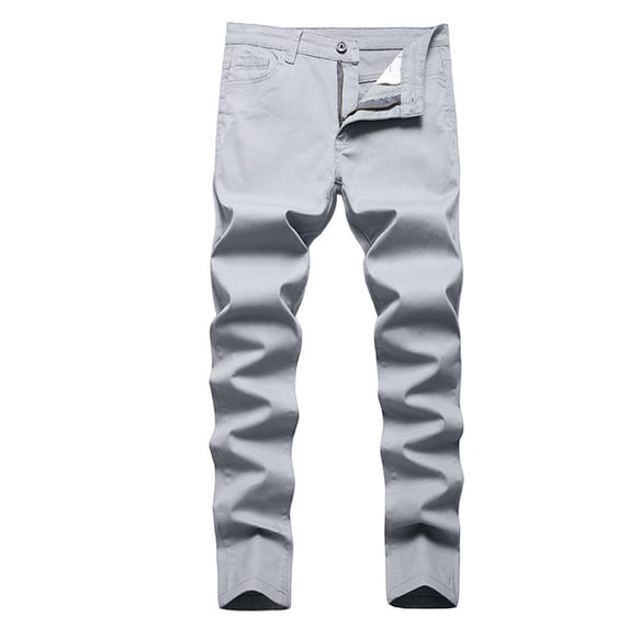 CPNG Boy's Skinny Jeans Pure Cotton Solid Color Slim Fit Stretch Jeans Straight Leg Fashion Button Front Zipper Denim Pants(Grey,11-12 Years)